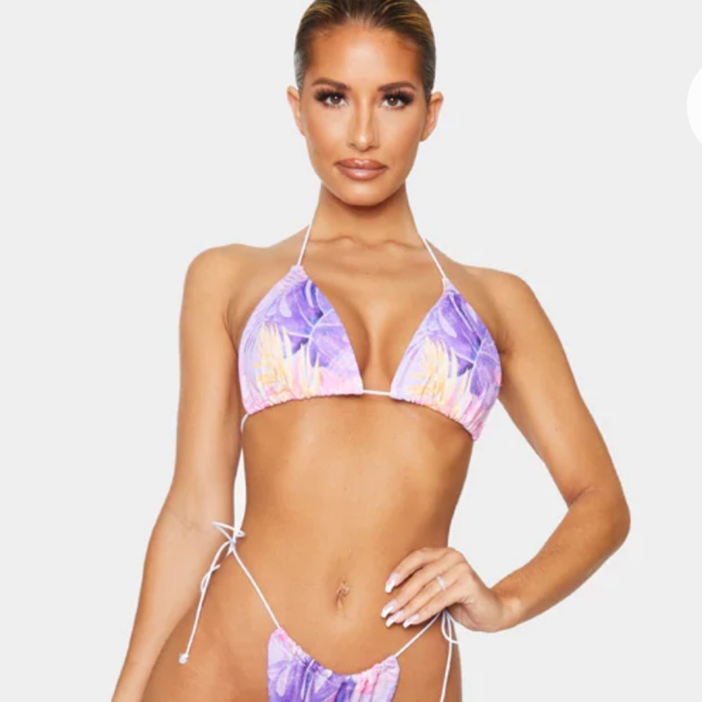 Lilac Palm Contrast Elasticated Contrast Mini Triangle Top